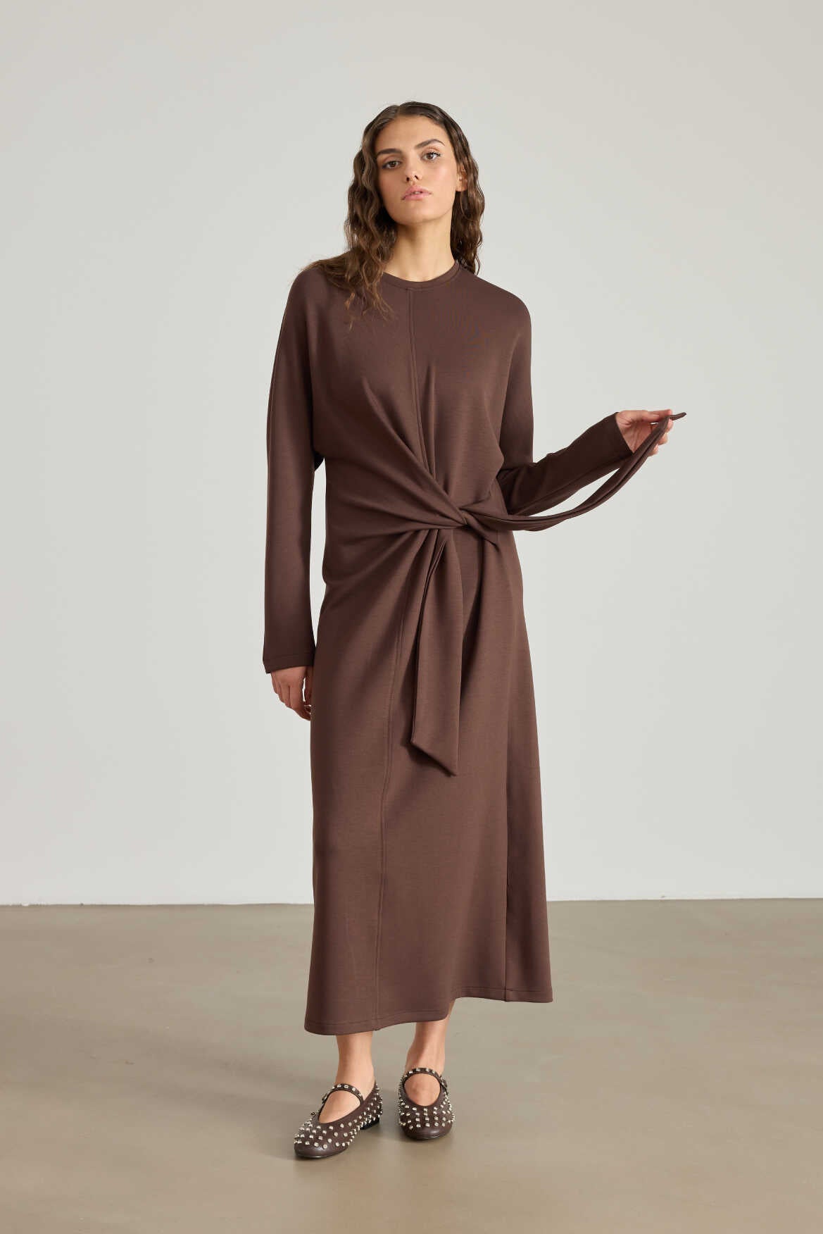 Side Knotted Dress Brown