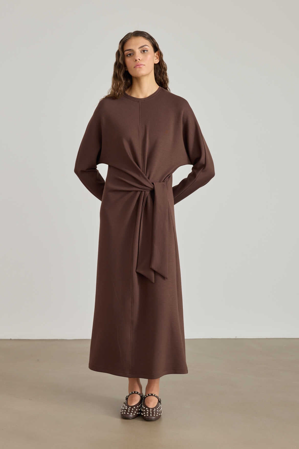 Side Knotted Dress Brown