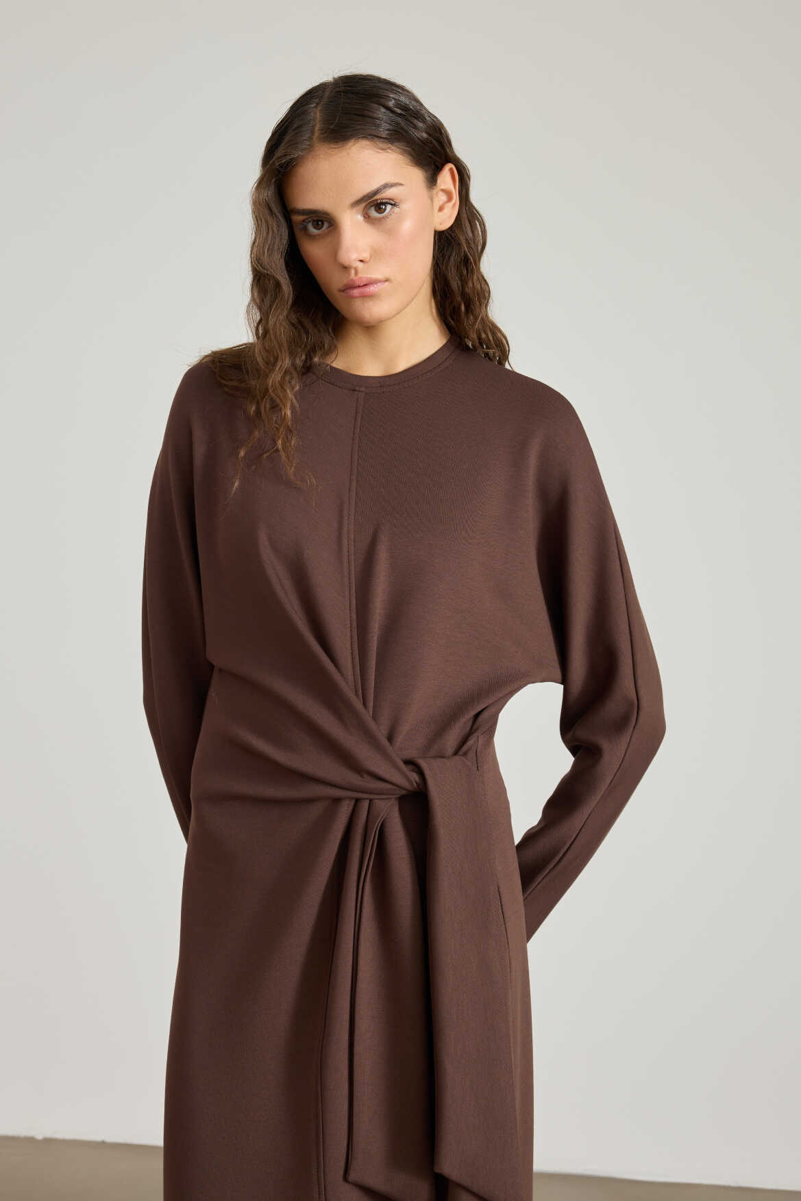 Side Knotted Dress Brown