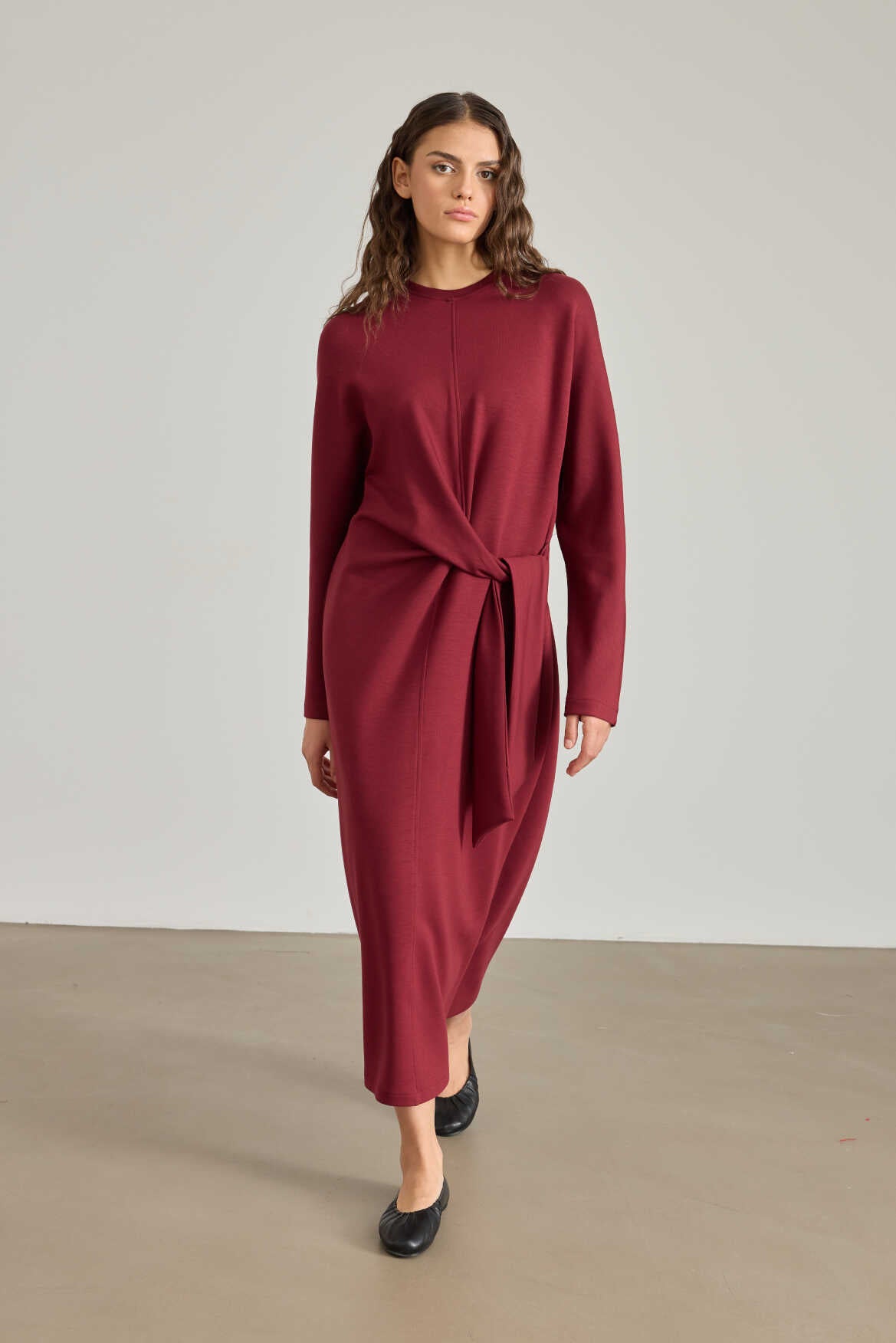 Side Knotted Dress Burgundy