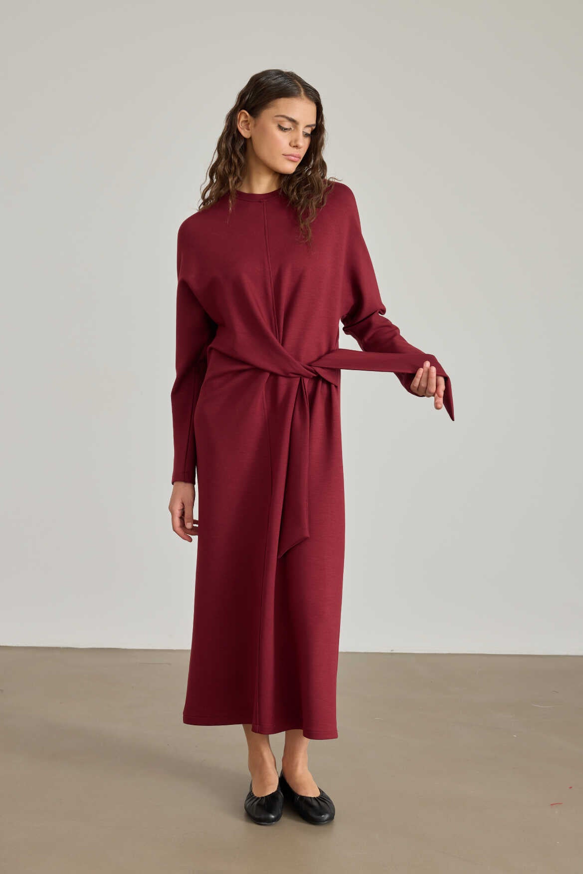 Side Knotted Dress Burgundy