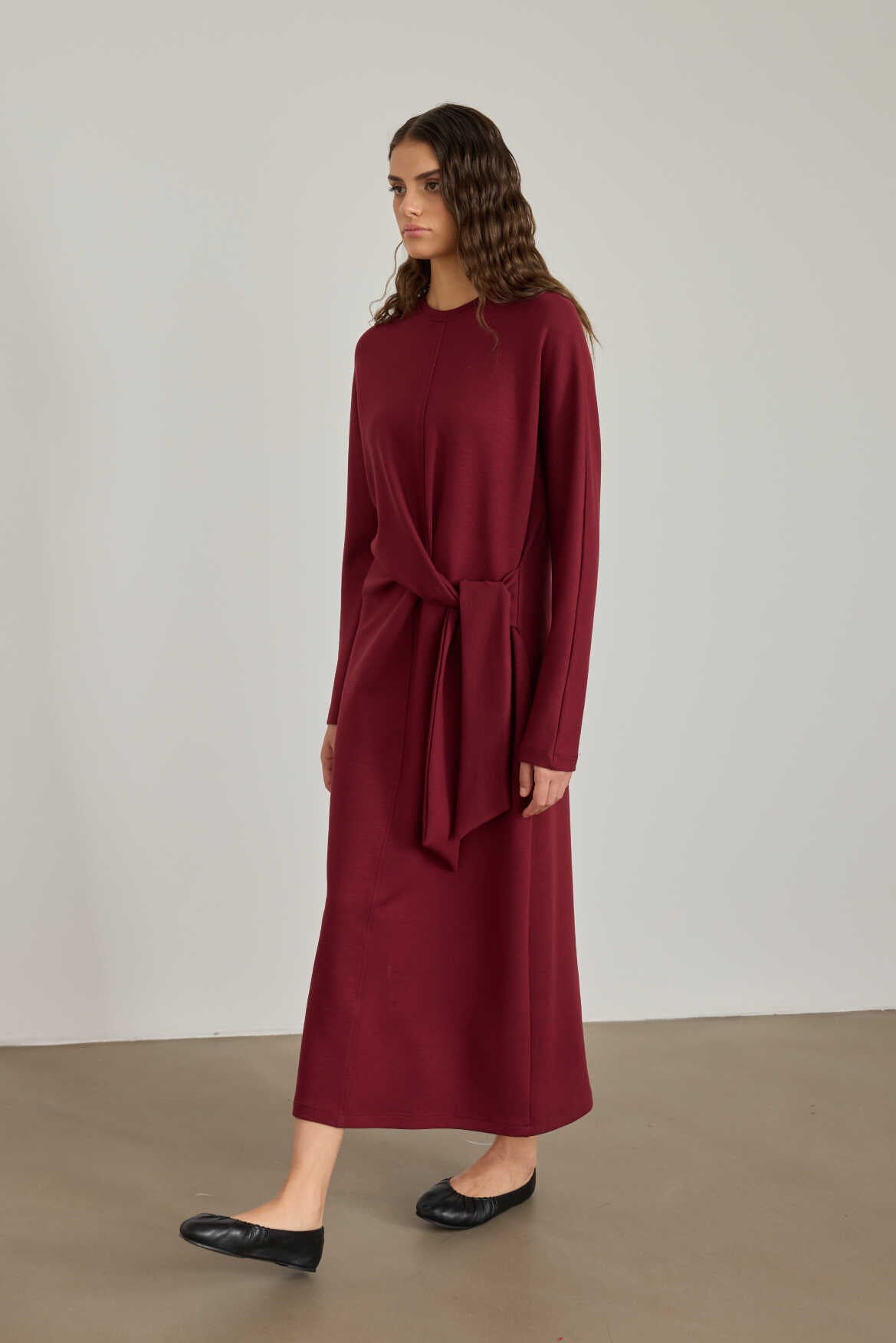 Side Knotted Dress Burgundy