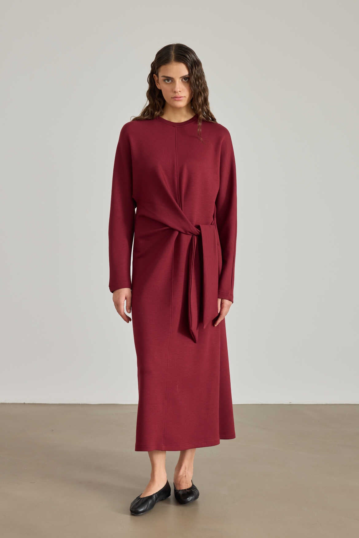 Side Knotted Dress Burgundy