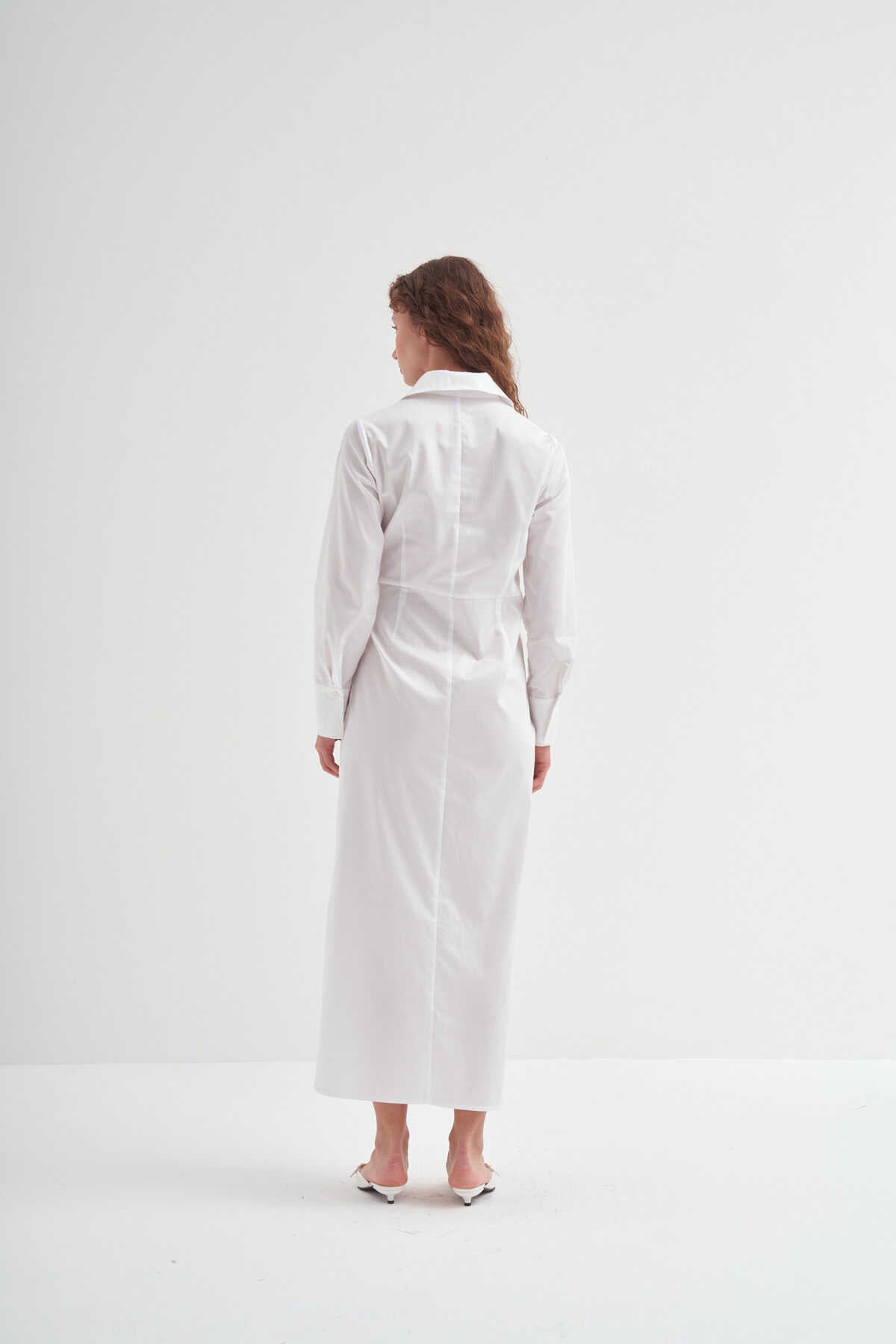 Side Knotted Shirt Dress White