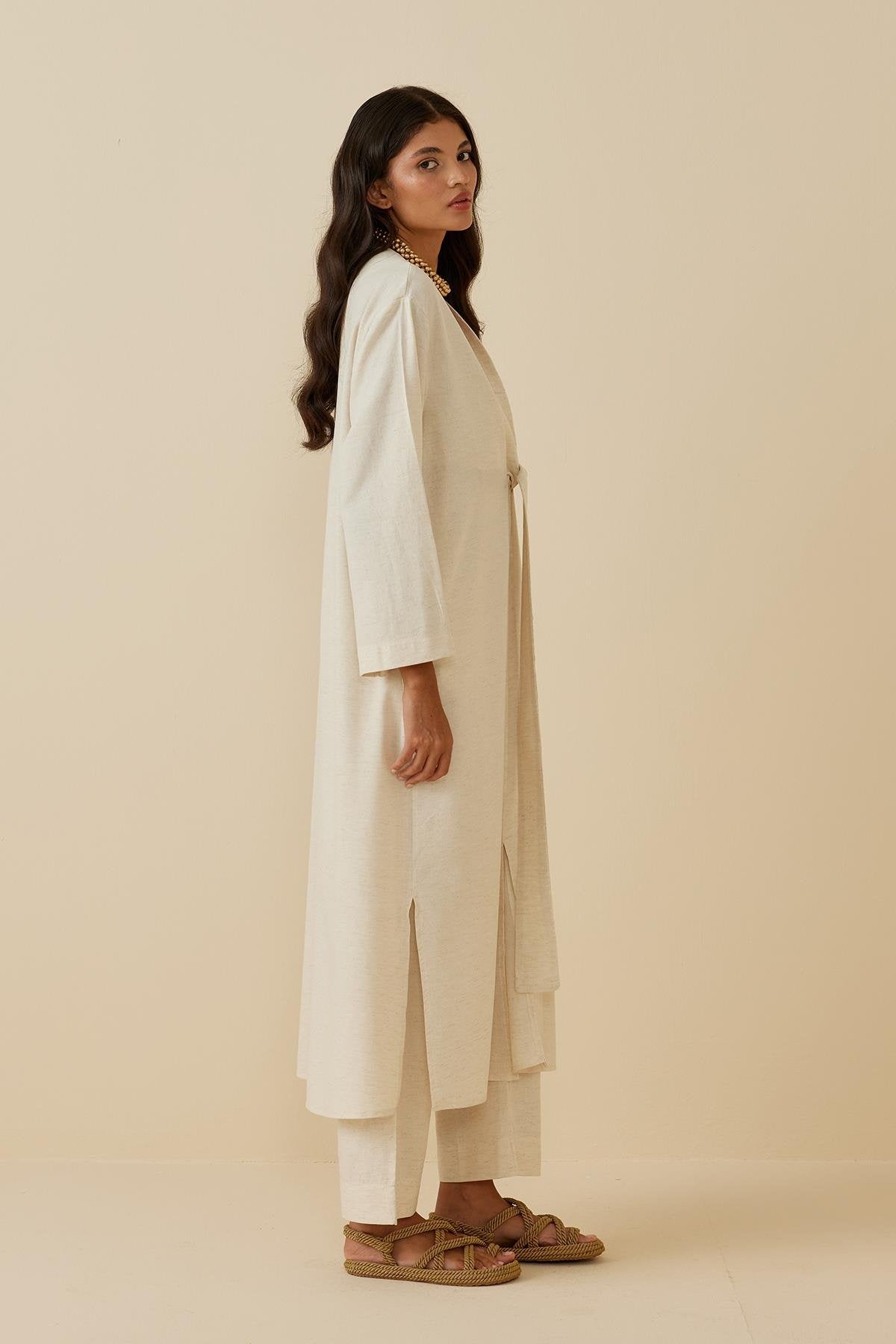 Slit Detail Linen Kimono