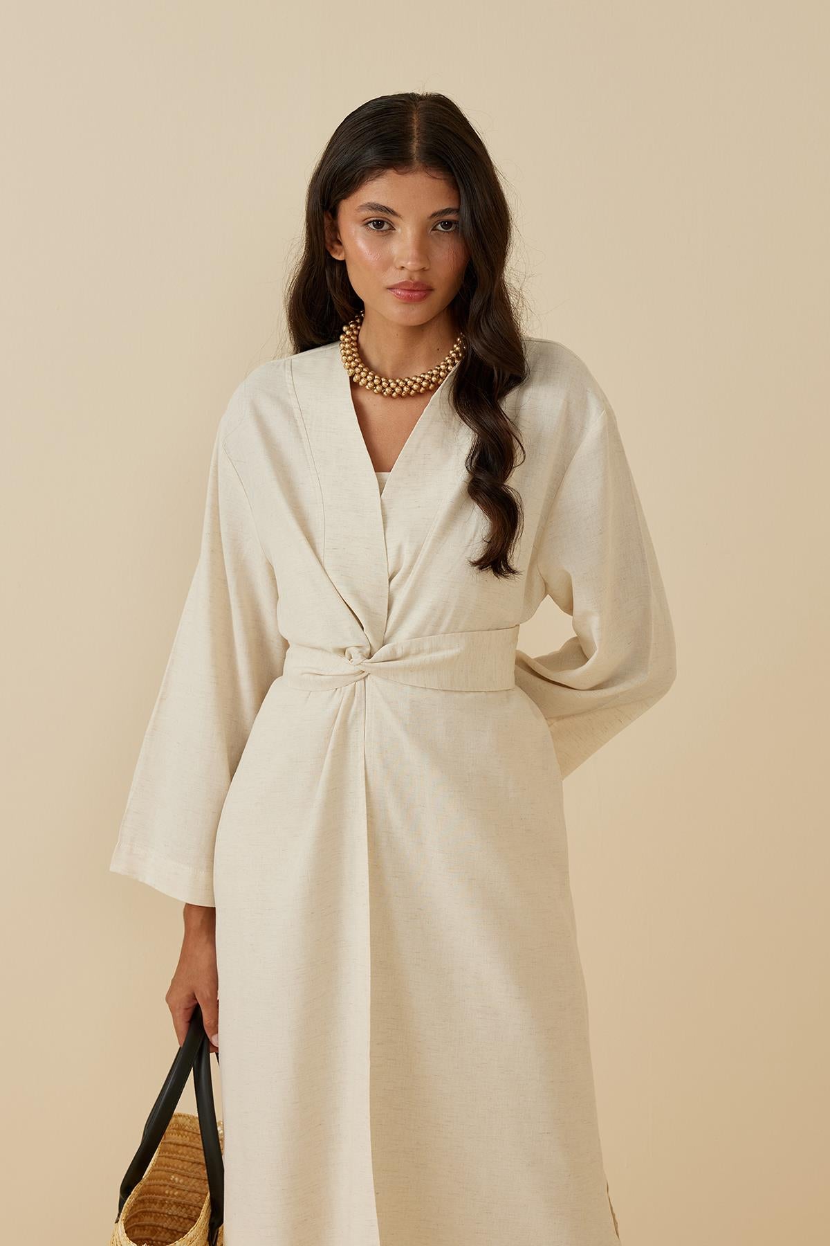 Slit Detail Linen Kimono