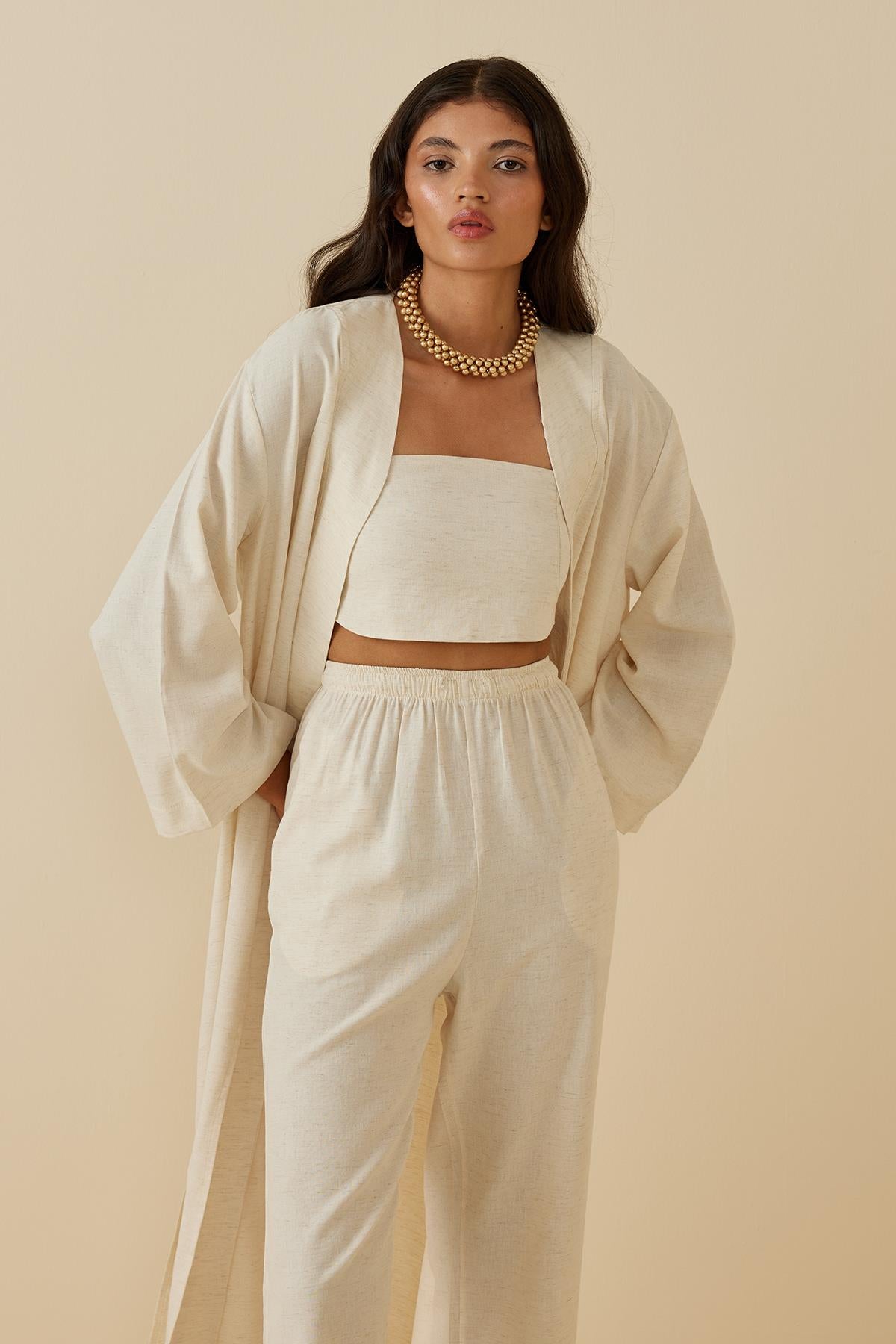 Slit Detail Linen Kimono